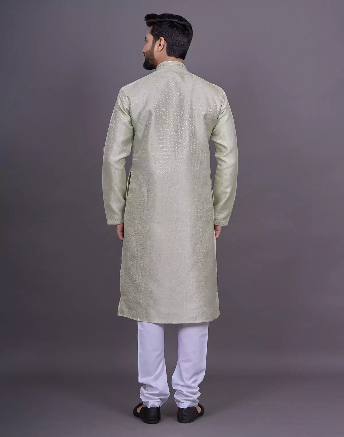 Image of Pista Self Geometric Design Jacquard Kurta Pajama - South India Shopping Mall