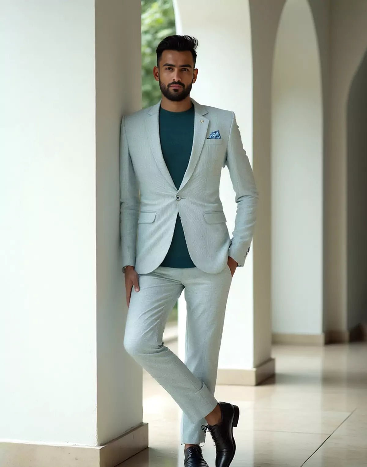 Image of Pista Suede and Giza Cotton Blazer - South India Shopping Mall