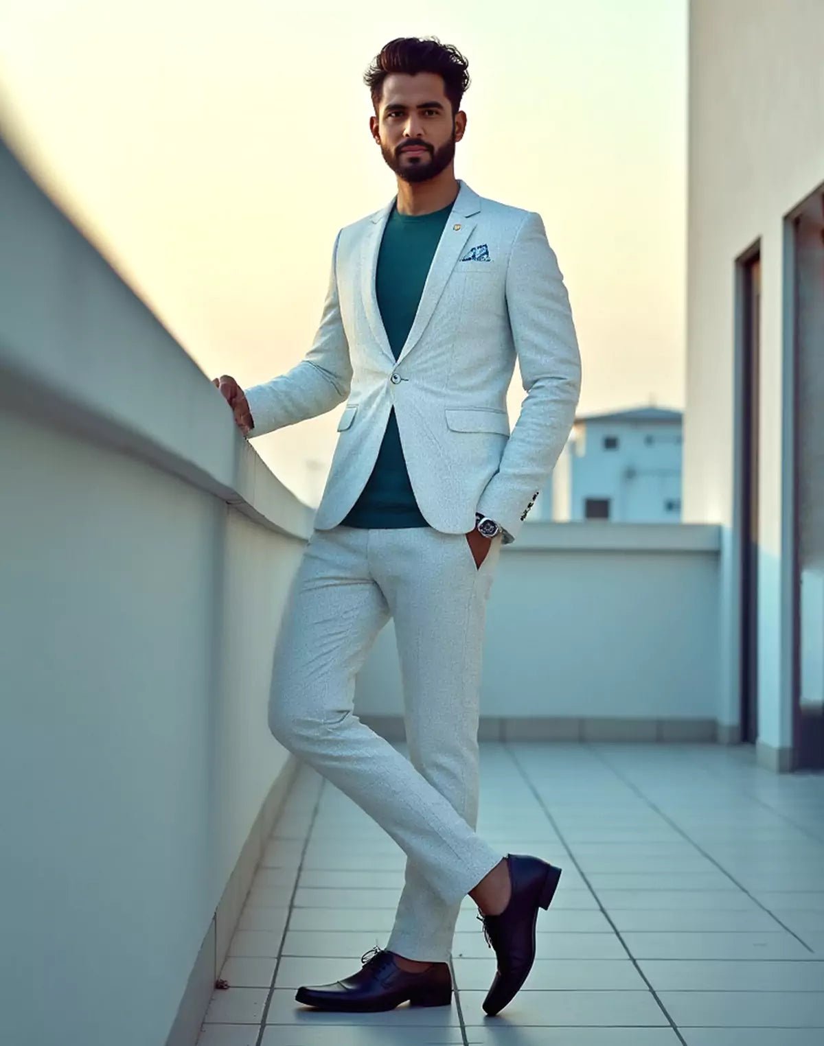 Image of Pista Suede and Giza Cotton Blazer - South India Shopping Mall