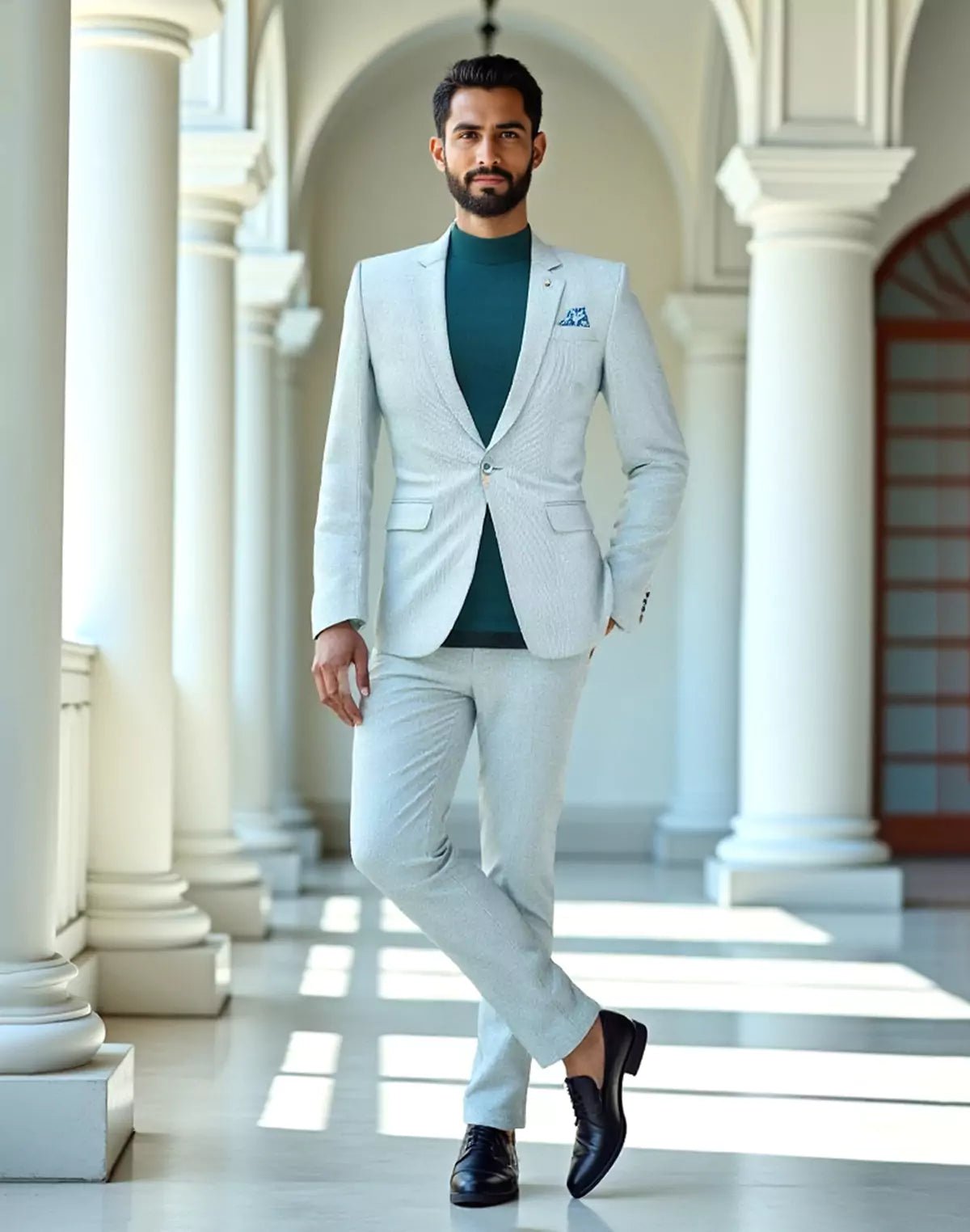 Image of Pista Suede and Giza Cotton Blazer - South India Shopping Mall