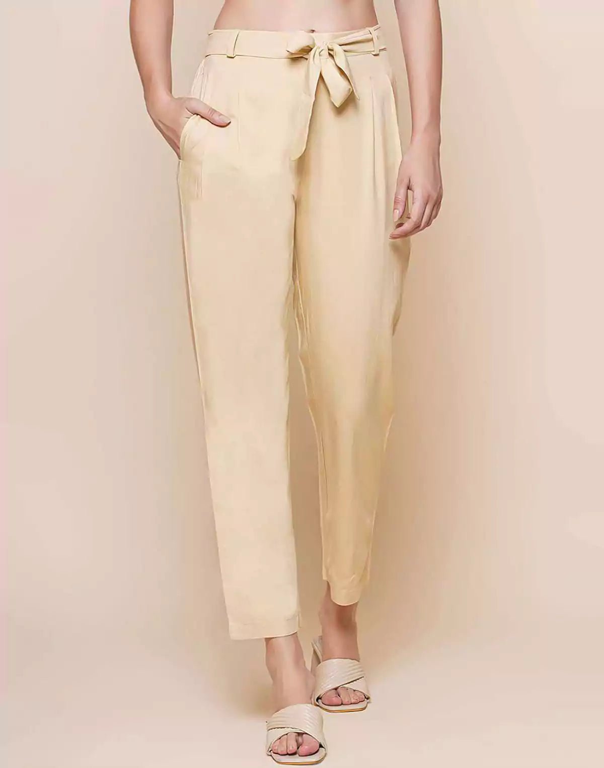 Image of Plain Viscose Rayon Cream Pant - South India Shopping Mall
