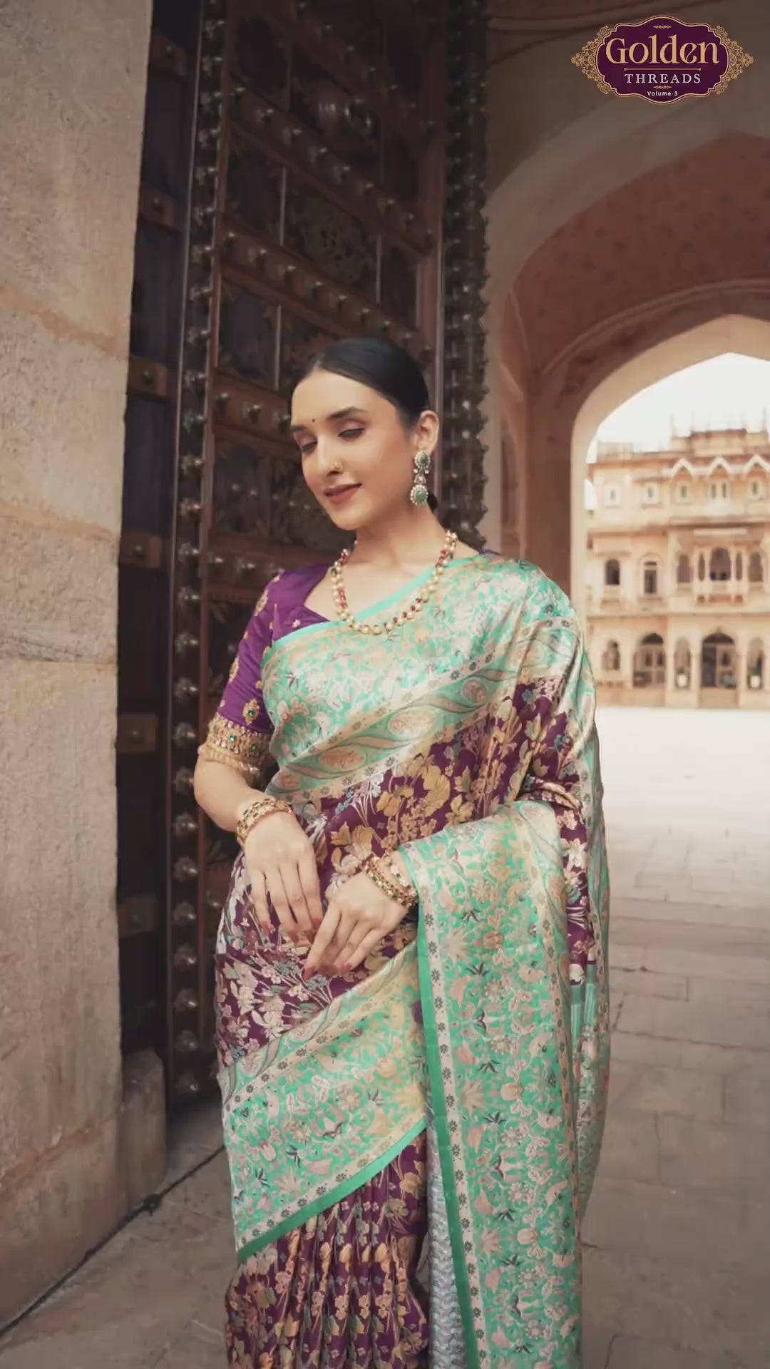 Image of Dark Purple Floral Kanchipuram Pure Silk Saree With Elegant Contrast Border