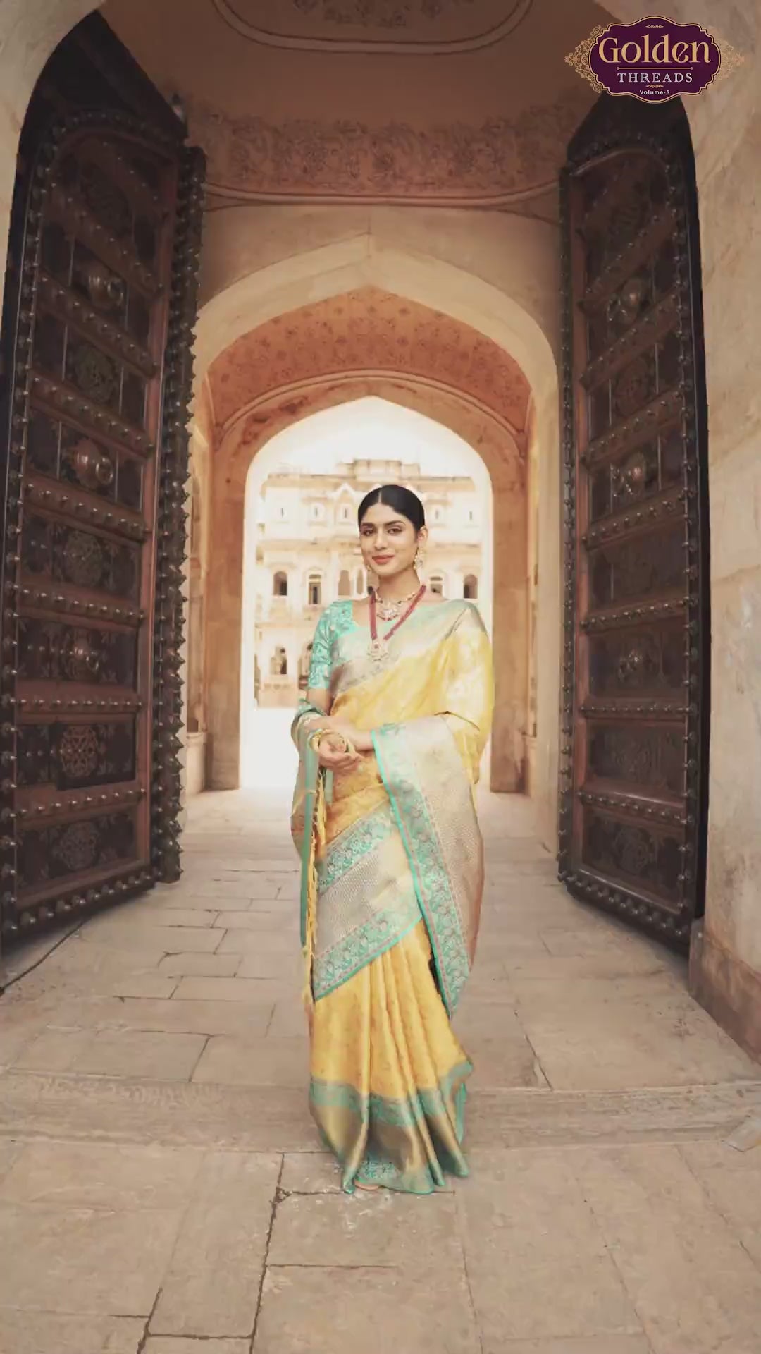 Image of Yellow Ethnic Motifs Kanchipuram Pure Silk Saree With Contrast Skut Border