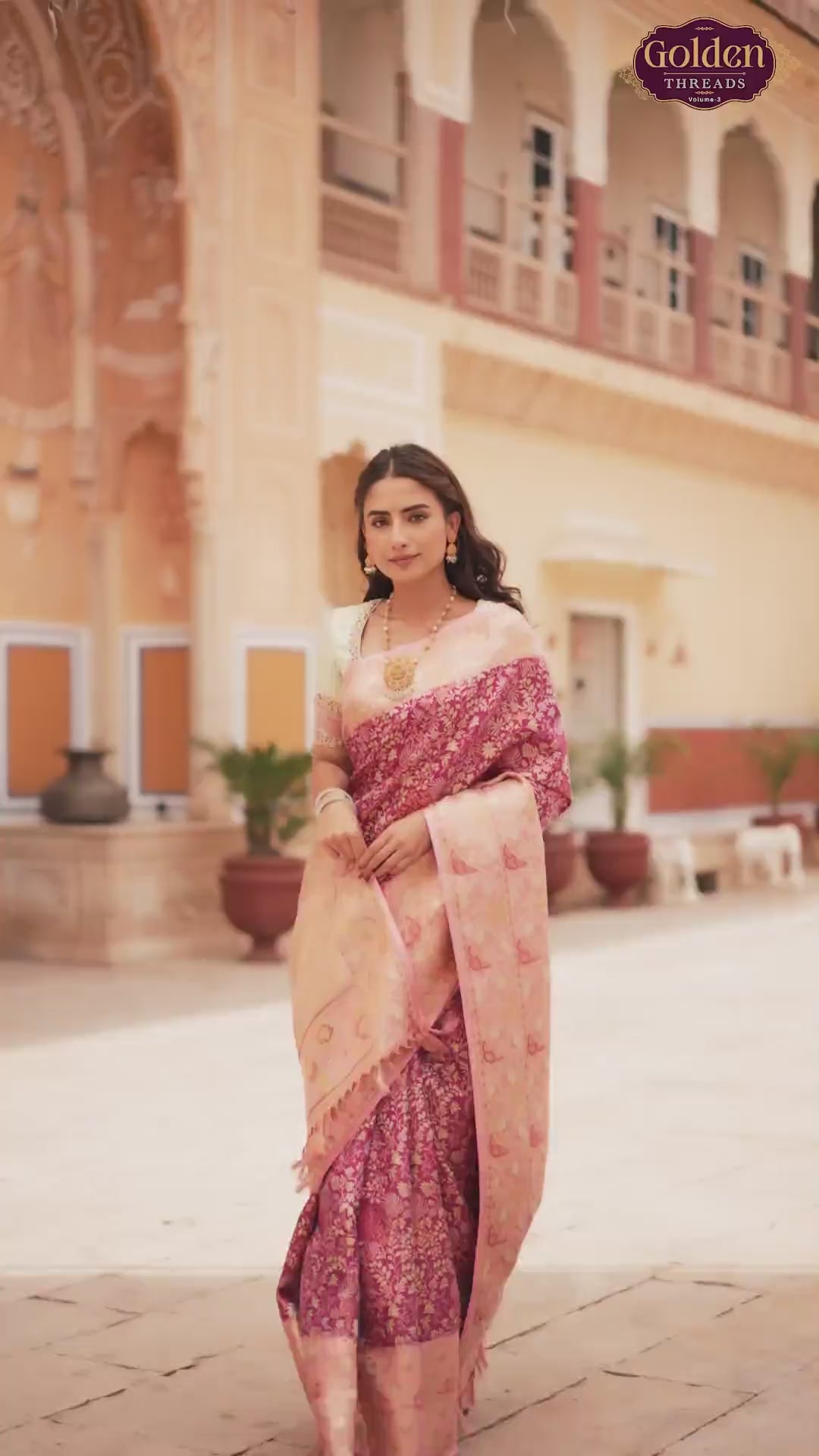 Image of Pink All Over Floral Design Pure Silk Saree With Contrast Blouse