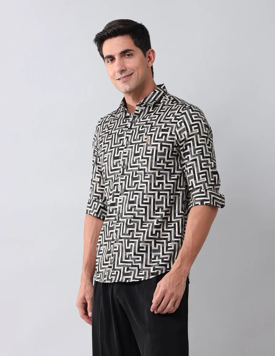 Image of Printed Dark Grey Denim Co Men's Casual Cotton Shirt - South India Shopping Mall