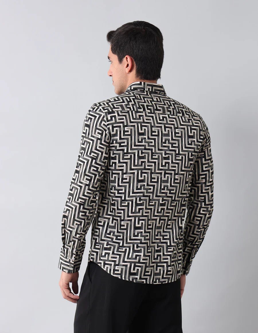 Image of Printed Dark Grey Denim Co Men's Casual Cotton Shirt - South India Shopping Mall