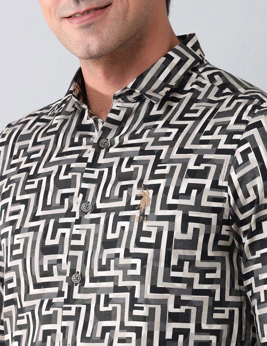 Image of Printed Dark Grey Denim Co Men's Casual Cotton Shirt - South India Shopping Mall