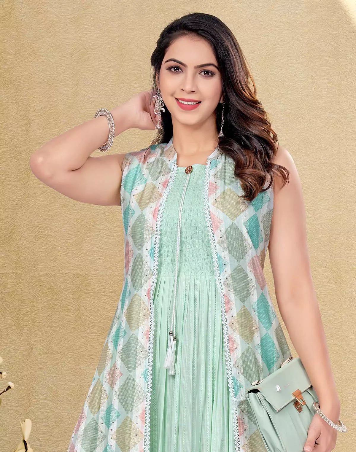 Image of Printed heavy cotton silk kurti with shrug - South India Shopping Mall