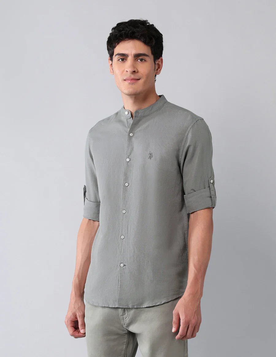 Image of Pure Cotton Dark Grey Solid Denim Co Full Sleeve Shirt - South India Shopping Mall