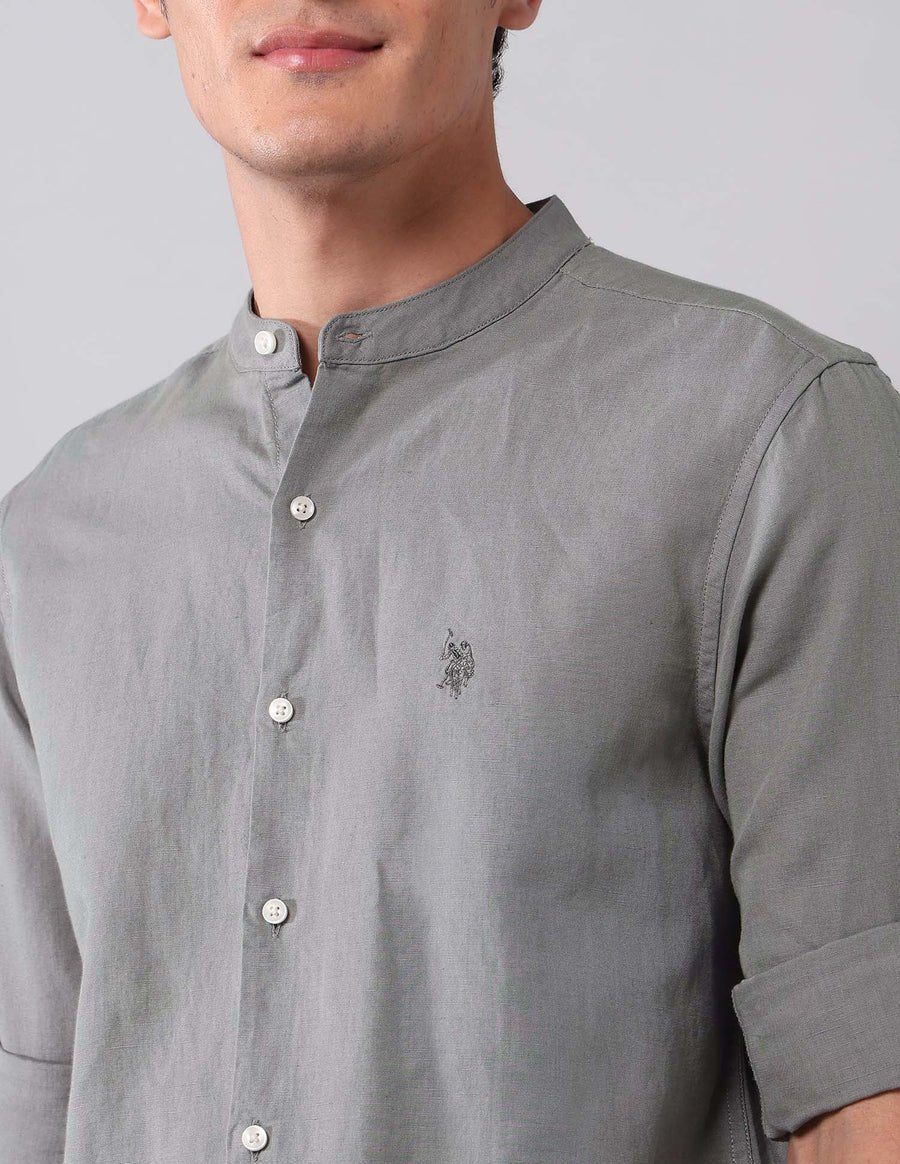 Image of Pure Cotton Dark Grey Solid Denim Co Full Sleeve Shirt - South India Shopping Mall