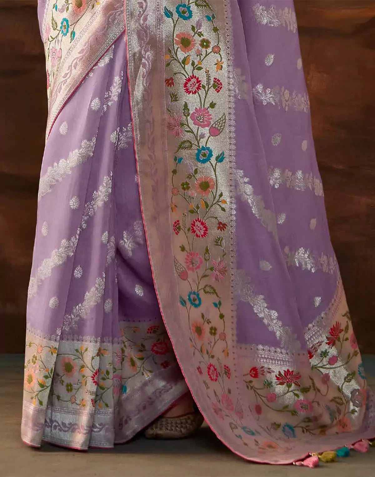 Image of Purple Coloured Floral Paithani Banarasi Dola Silk Saree - South India Shopping Mall