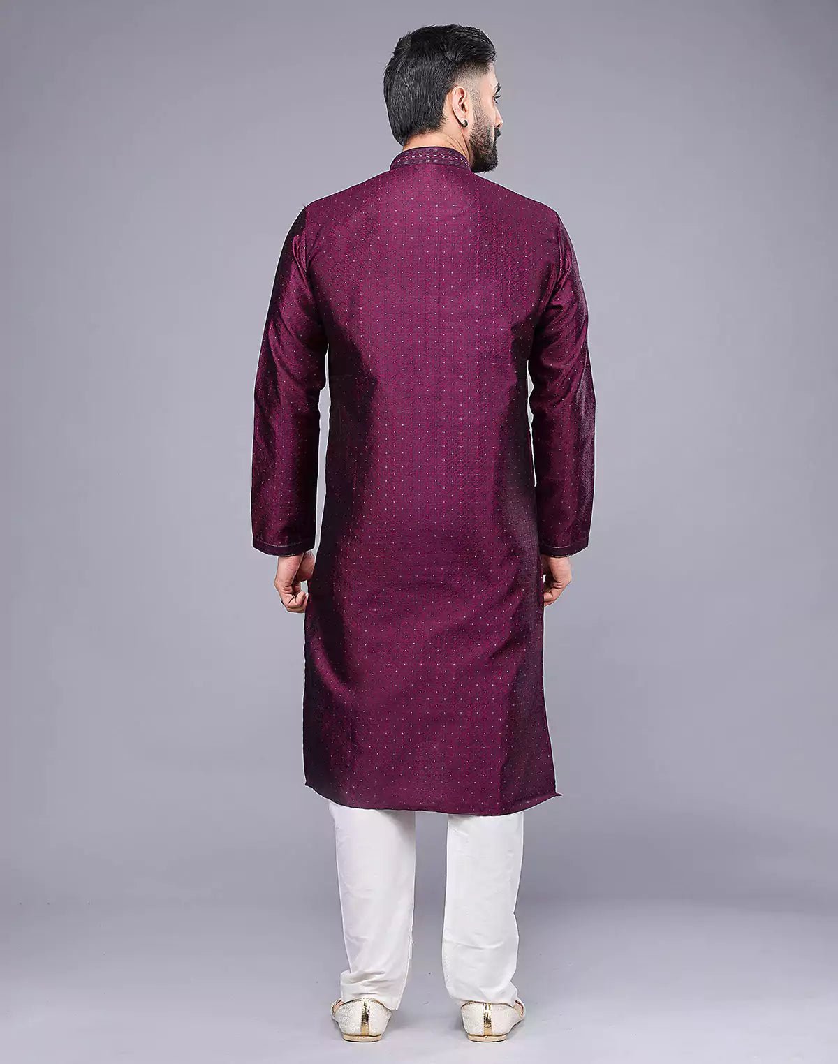 Image of Purple Floral Design Thread Embroidery Work Soft Silk Kurta Set - South India Shopping Mall