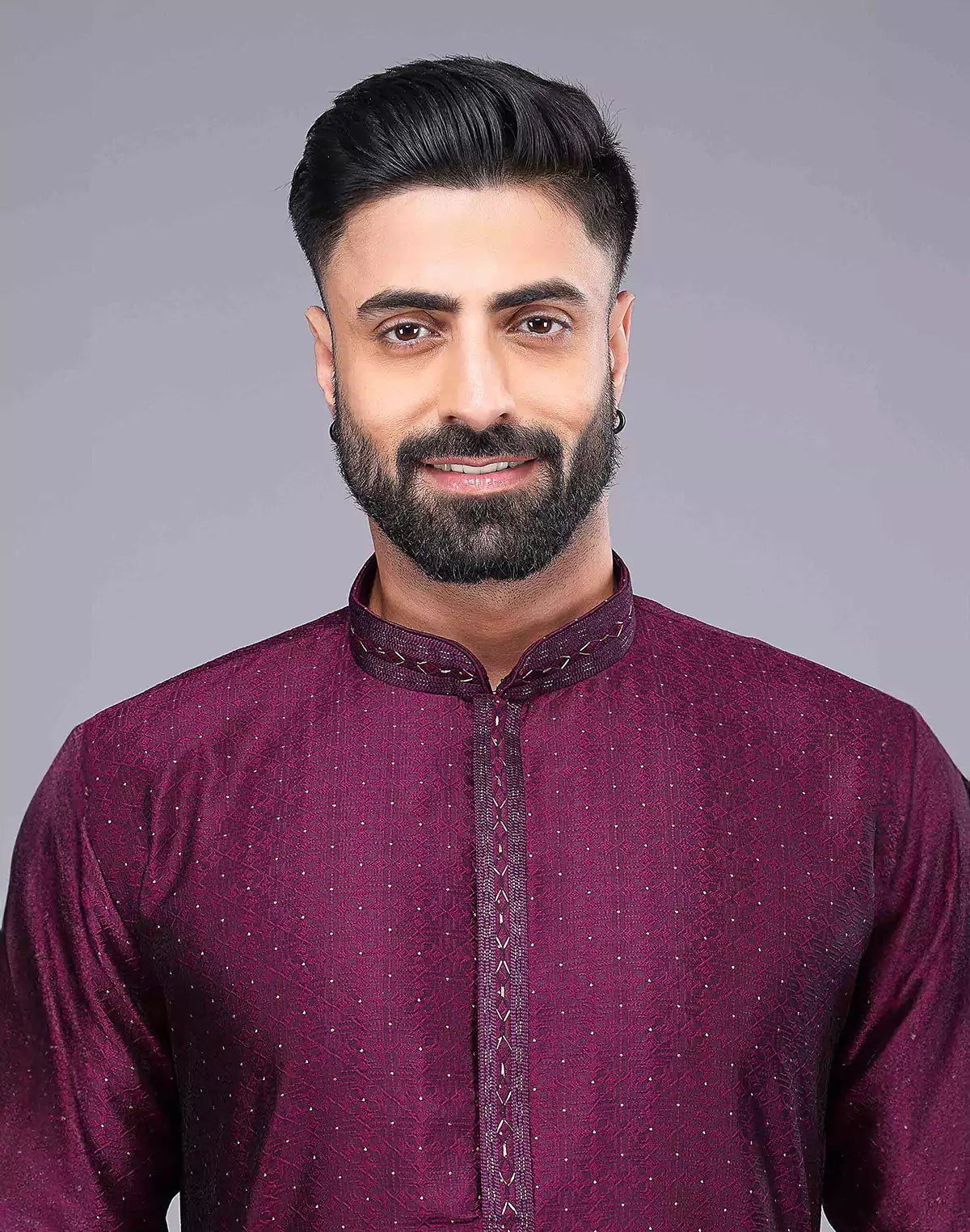 Image of Purple Floral Design Thread Embroidery Work Soft Silk Kurta Set - South India Shopping Mall