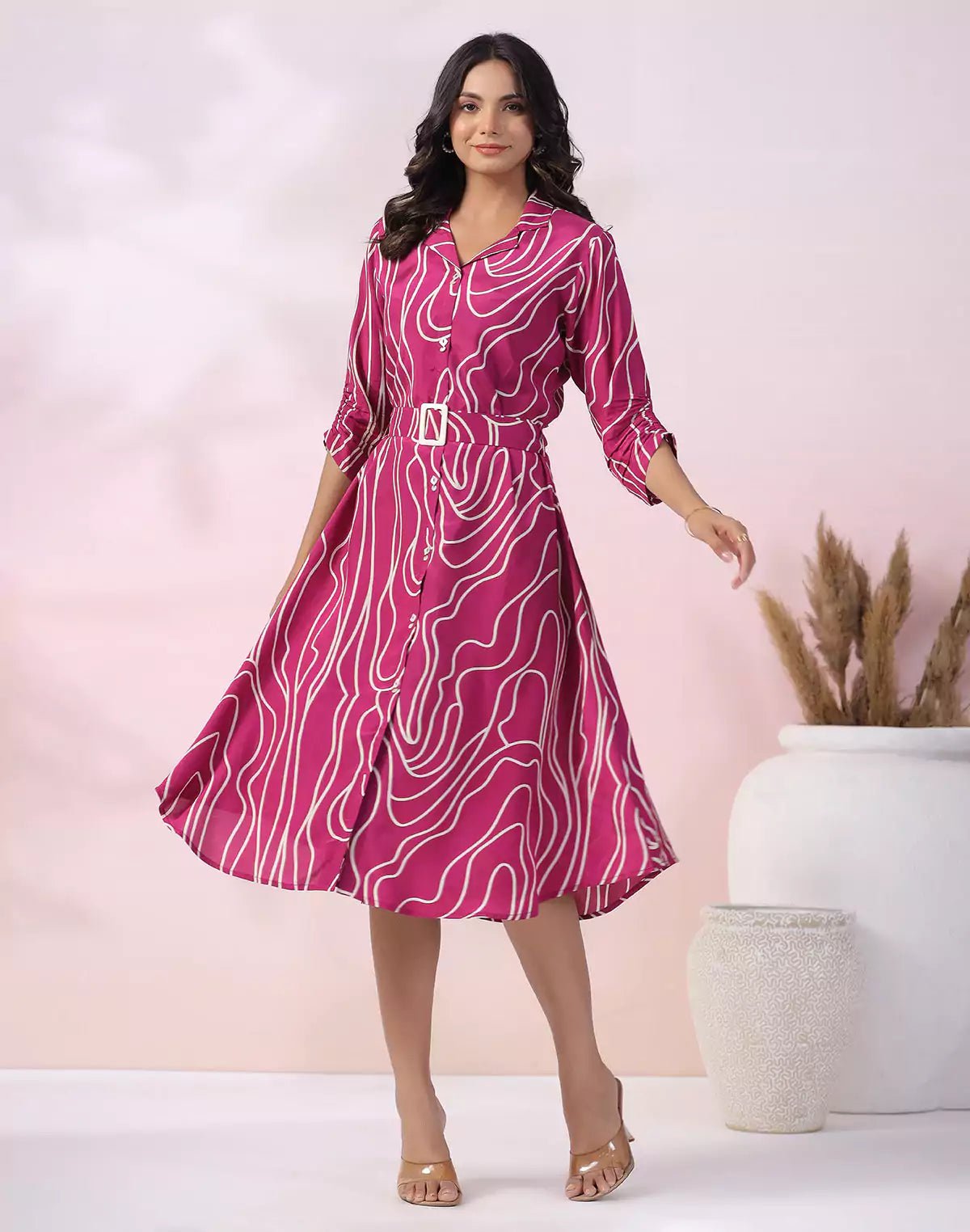 Image of Purple Graphic Print Soft Silk Kurti With Belt - South India Shopping Mall