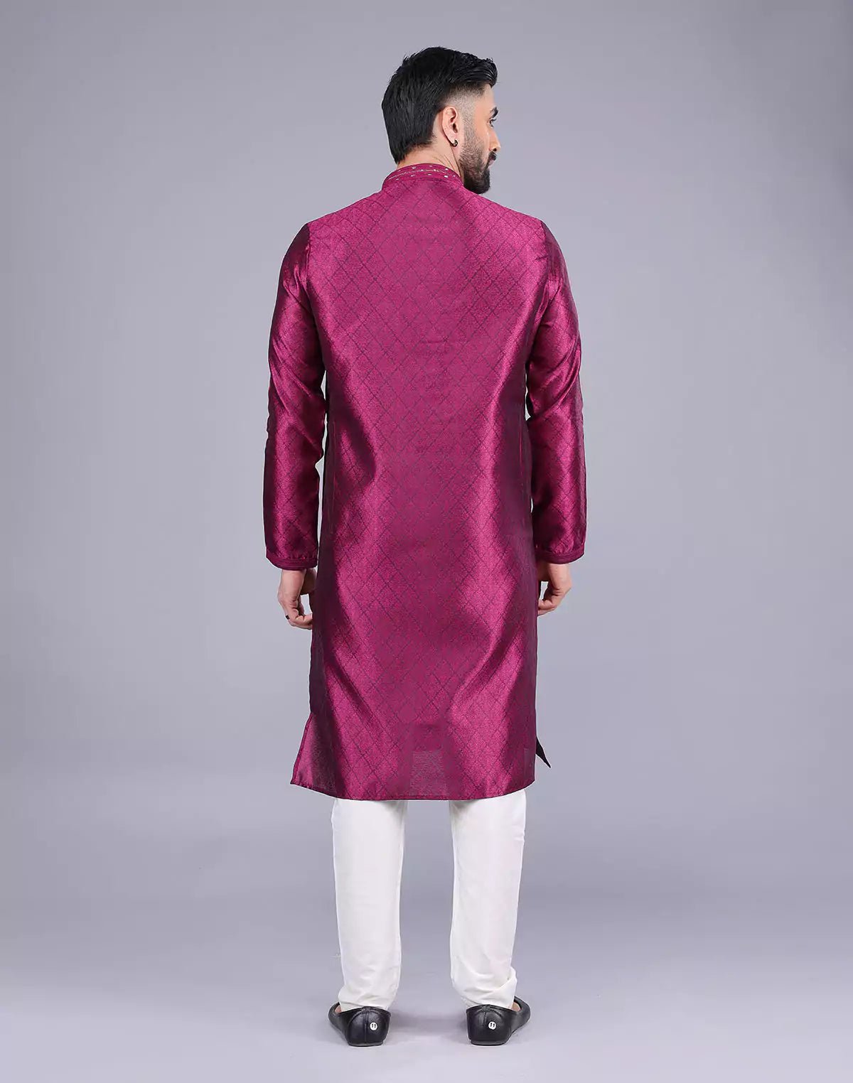 Image of Purple Self Floral Design Soft Silk Kurta Pajama - South India Shopping Mall