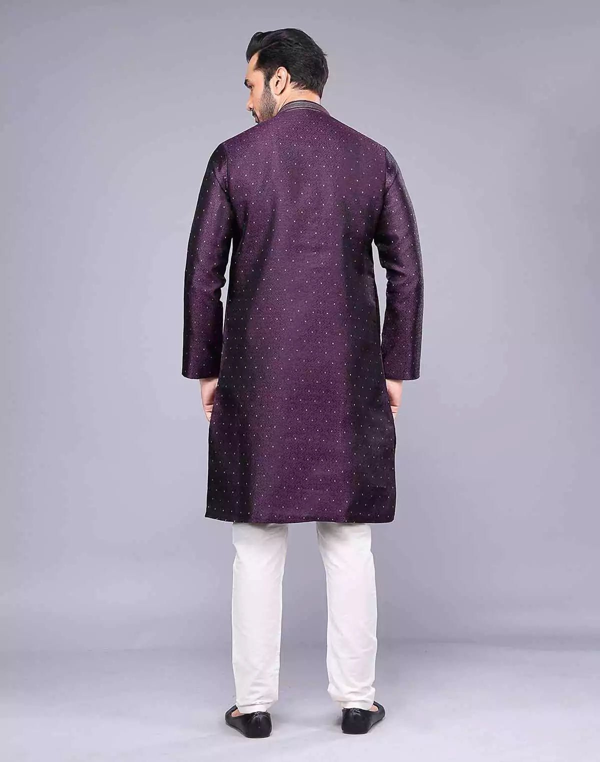 Image of Purple Soft Silk Self Design Kurta Pyjama Set - South India Shopping Mall