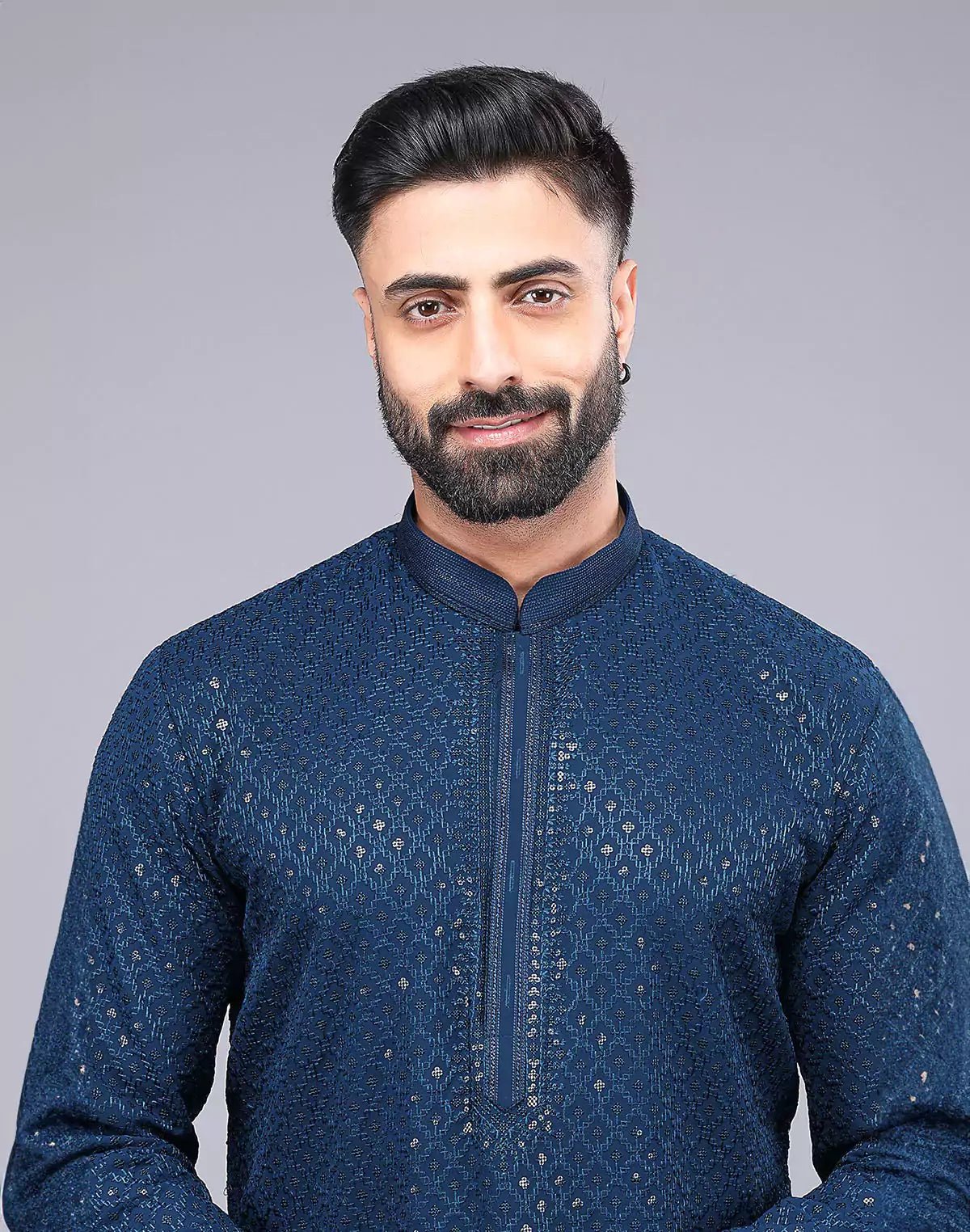 Image of Rama Blue Embellished Work Georgette Party Wear Kurta Pyjama Set - South India Shopping Mall