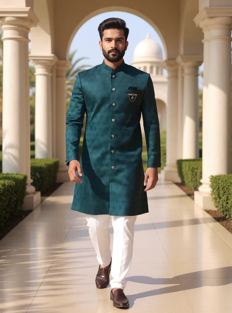 Image of Rama Coloured Self Floral Weaving Jacquard Semi - Indo - South India Shopping Mall