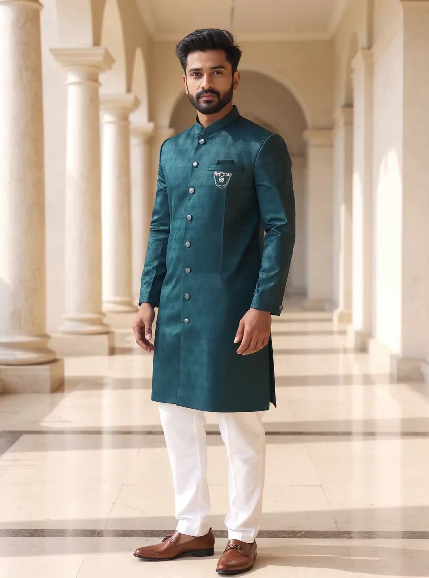 Image of Rama Coloured Self Floral Weaving Jacquard Semi - Indo - South India Shopping Mall