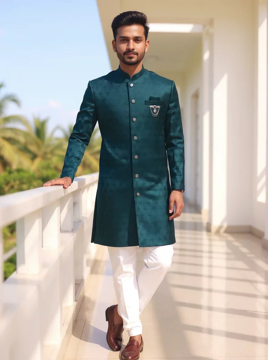 Image of Rama Coloured Self Floral Weaving Jacquard Semi - Indo - South India Shopping Mall
