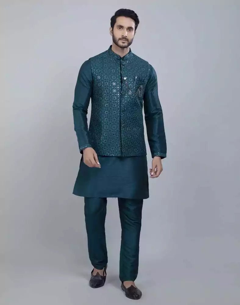 Image of Rama Green Fabulous Sequence Work Kurta Jacket Set - South India Shopping Mall