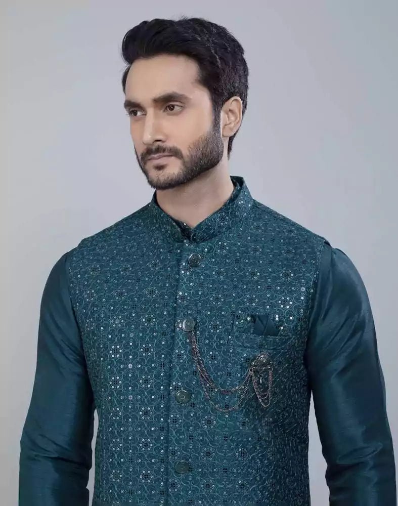 Image of Rama Green Fabulous Sequence Work Kurta Jacket Set - South India Shopping Mall
