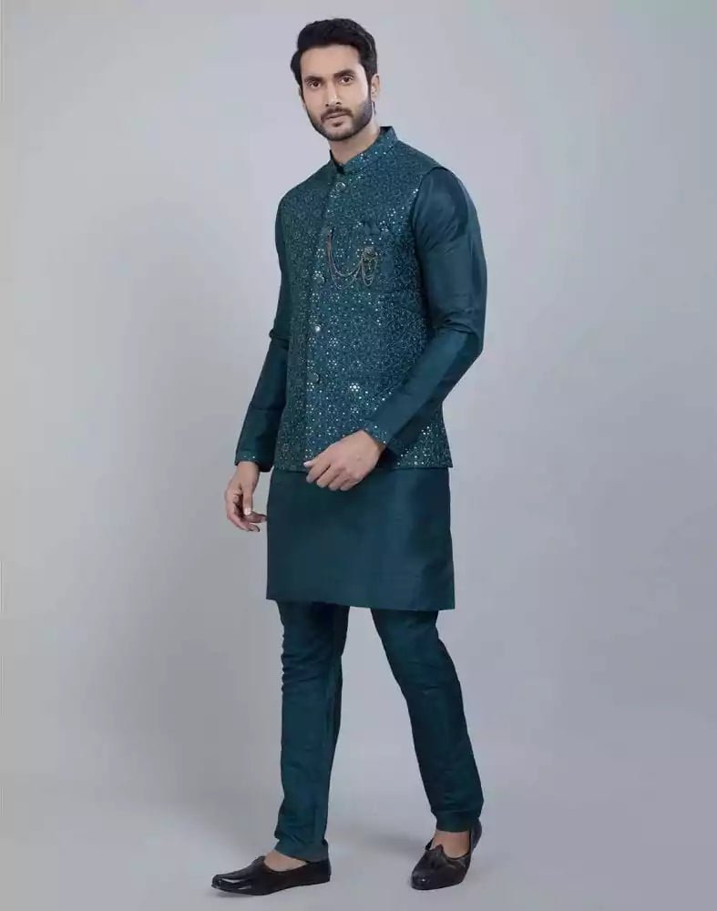 Image of Rama Green Fabulous Sequence Work Kurta Jacket Set - South India Shopping Mall