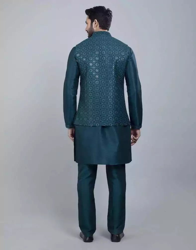 Image of Rama Green Fabulous Sequence Work Kurta Jacket Set - South India Shopping Mall