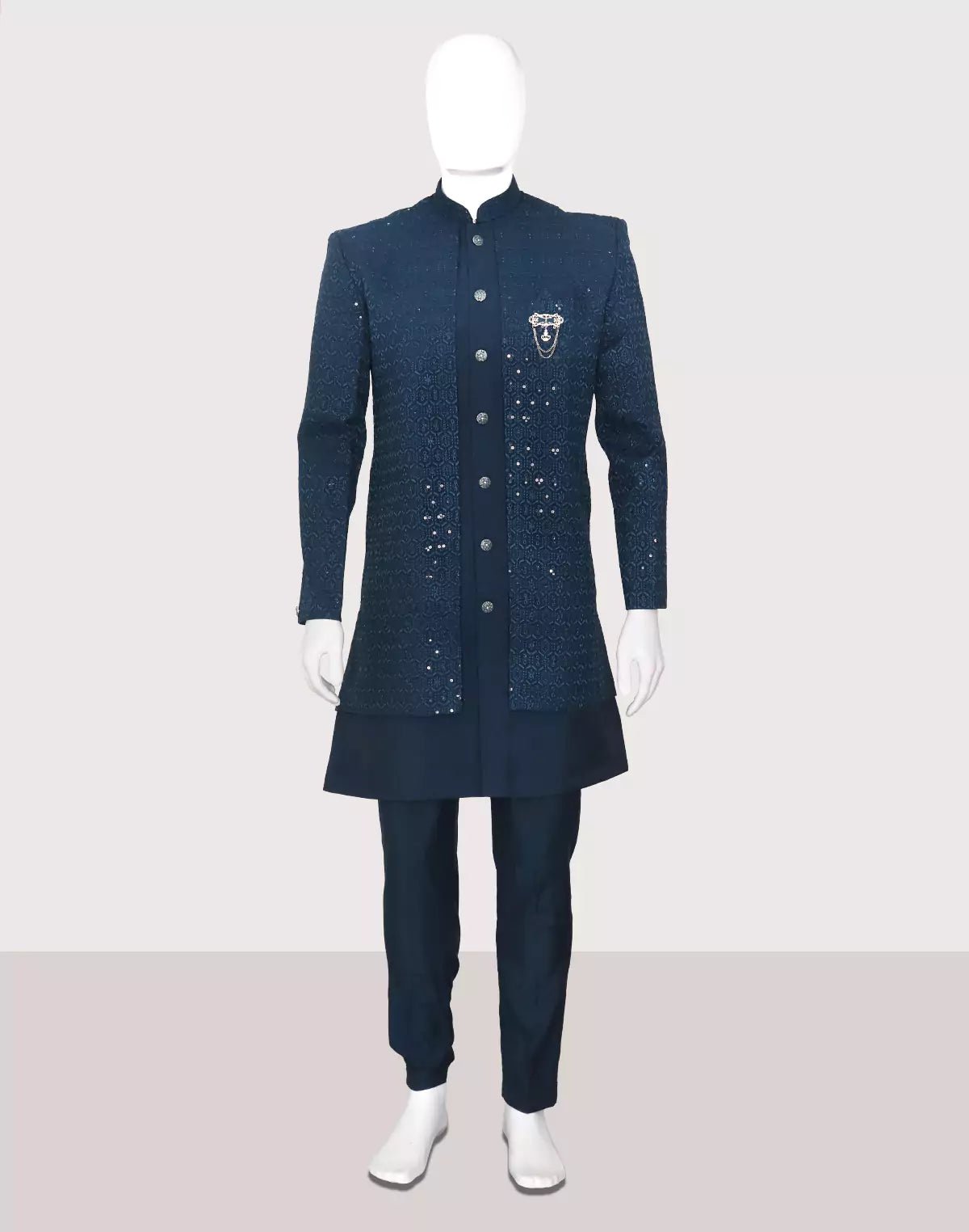 Image of Rama Self Design Thread Embroidery work Cotton - Satin Kurta Jacket Set - South India Shopping Mall