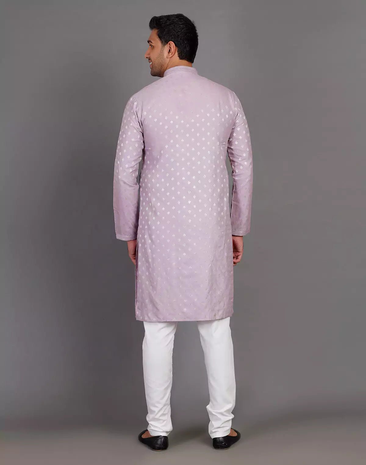 Image of Raw Silk Lavender Coloured All Over Silver Bootis Kurta Pyjama Set - South India Shopping Mall
