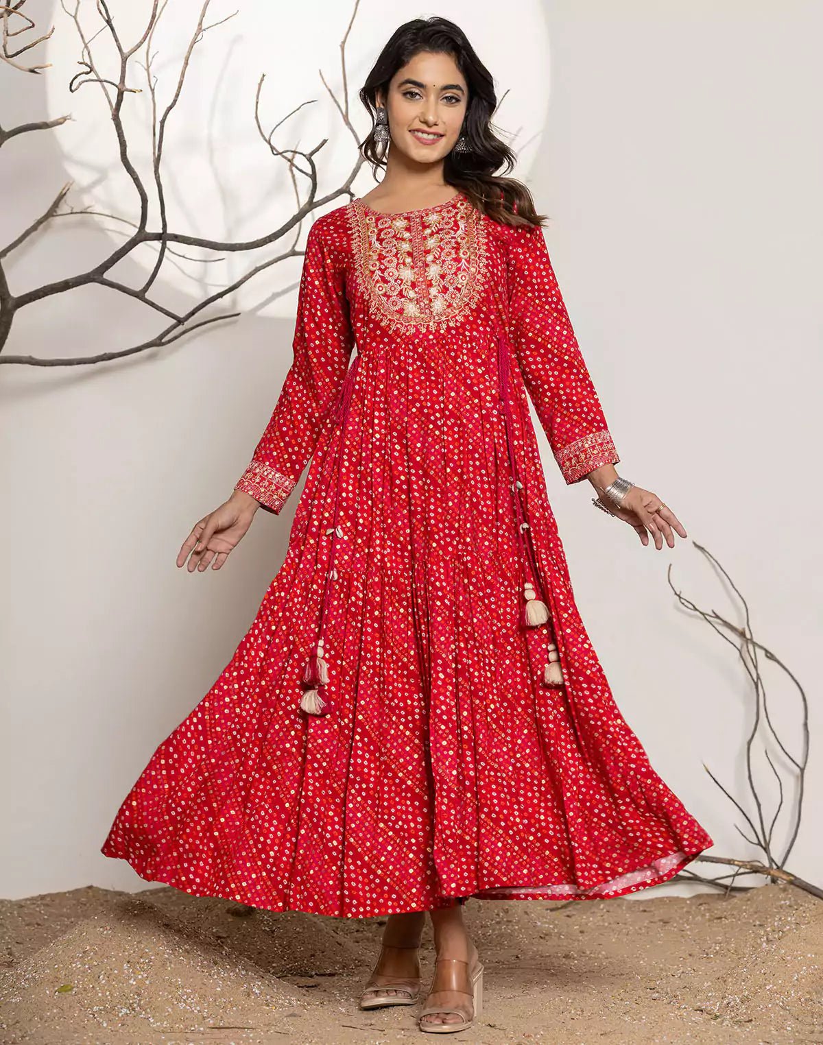 Red Bandhini Print Rayon Party Wear Kurti – South India Shopping Mall