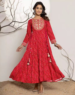 Red Bandhini Print Rayon Party Wear Kurti – South India Shopping Mall