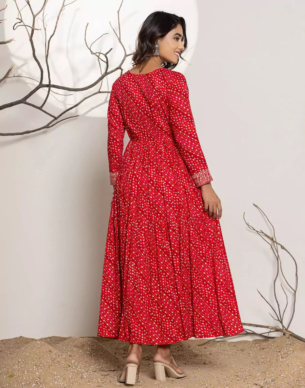 Image of Red Bandhini Print Rayon Party Wear Kurti - South India Shopping Mall