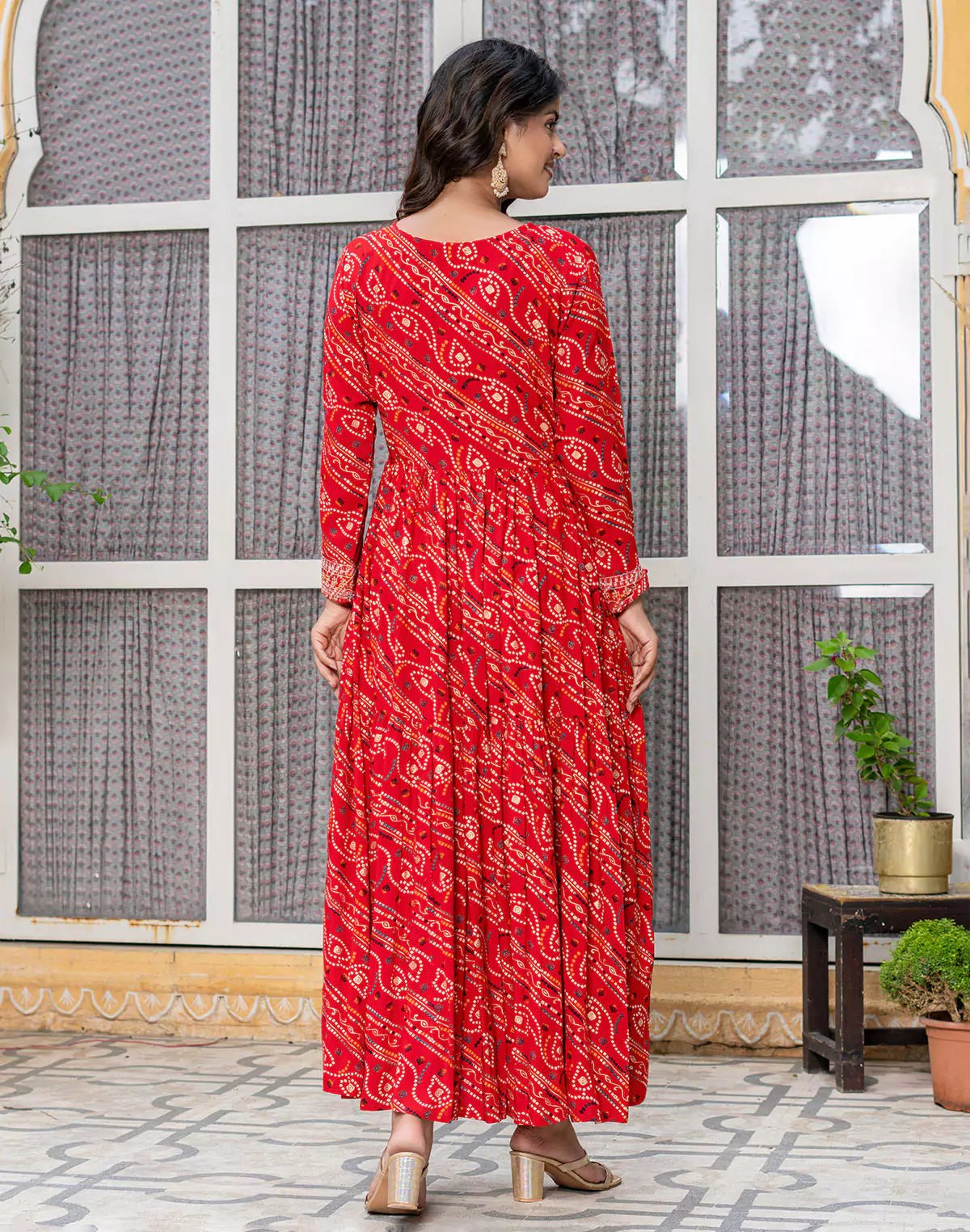 Image of Red Coloured Bandhini Print Stylish Rayon Kurti - South India Shopping Mall