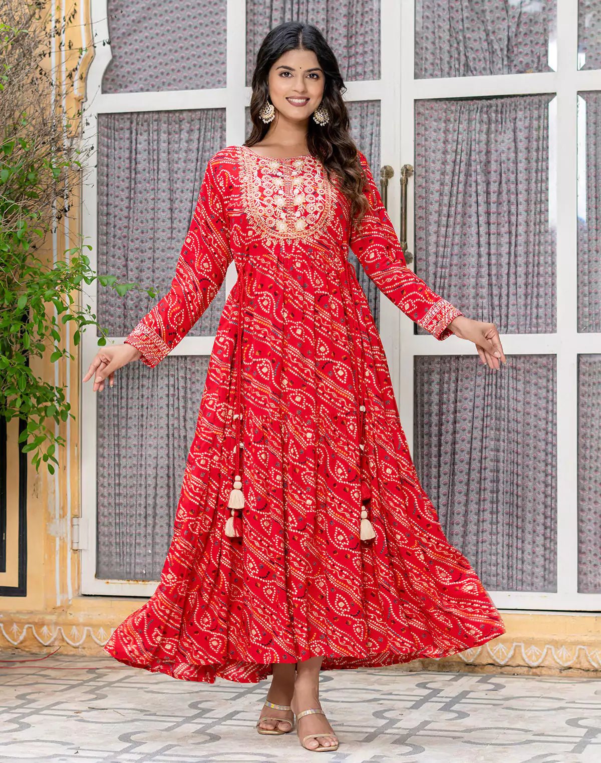 Image of Red Coloured Bandhini Print Stylish Rayon Kurti - South India Shopping Mall