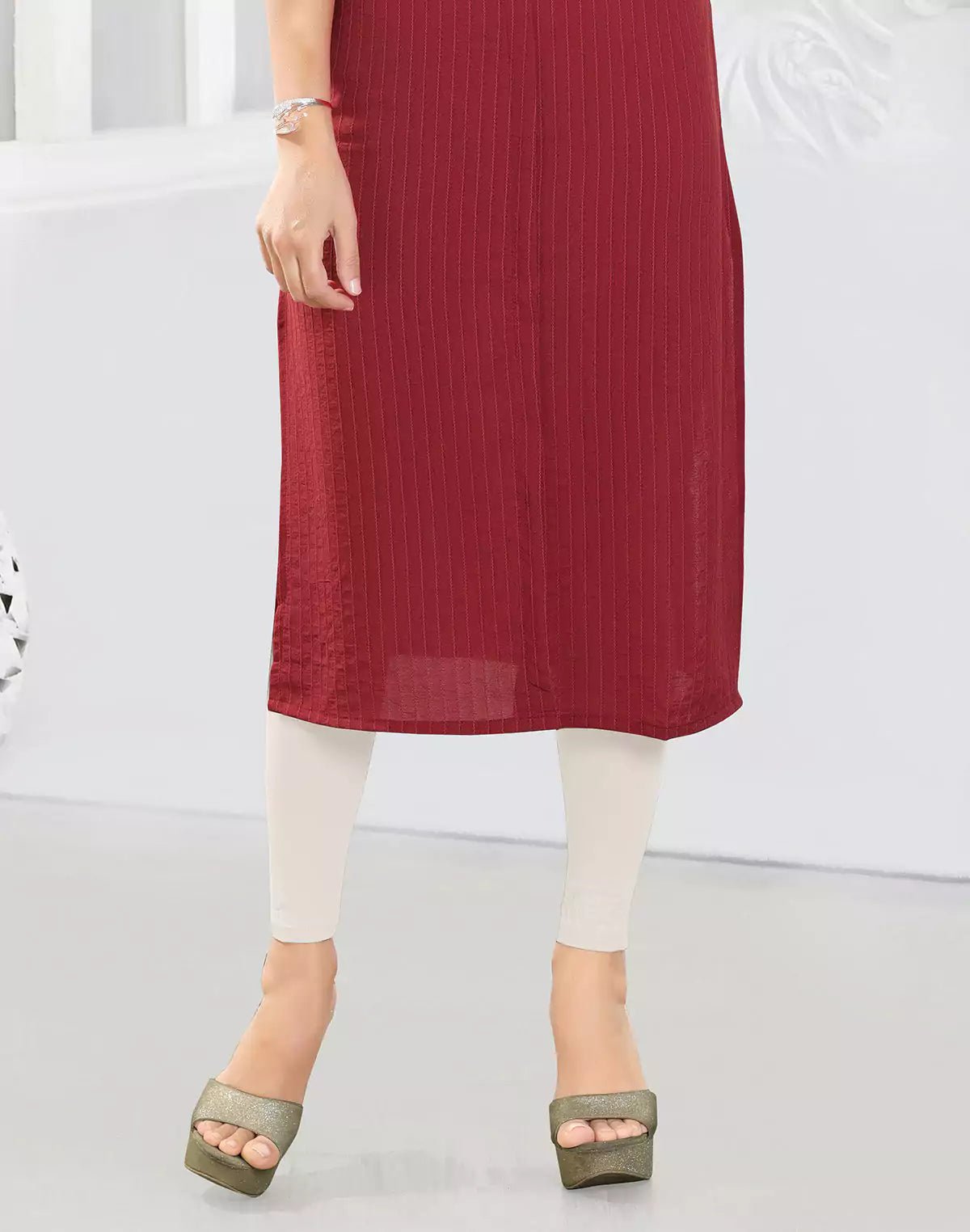 Image of Red Coloured Cotton Silk Kurti - South India Shopping Mall