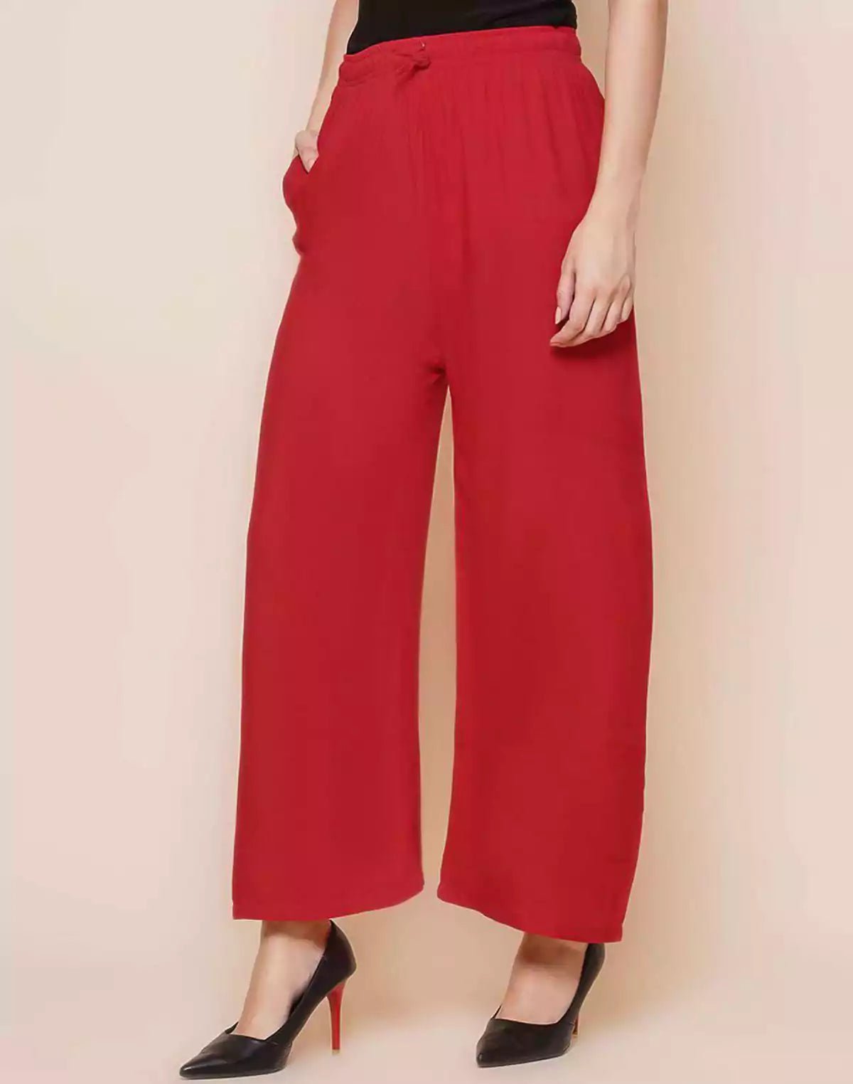 Red Coloured Viscose Rayon Plazzo Pant - South India Shopping Mall