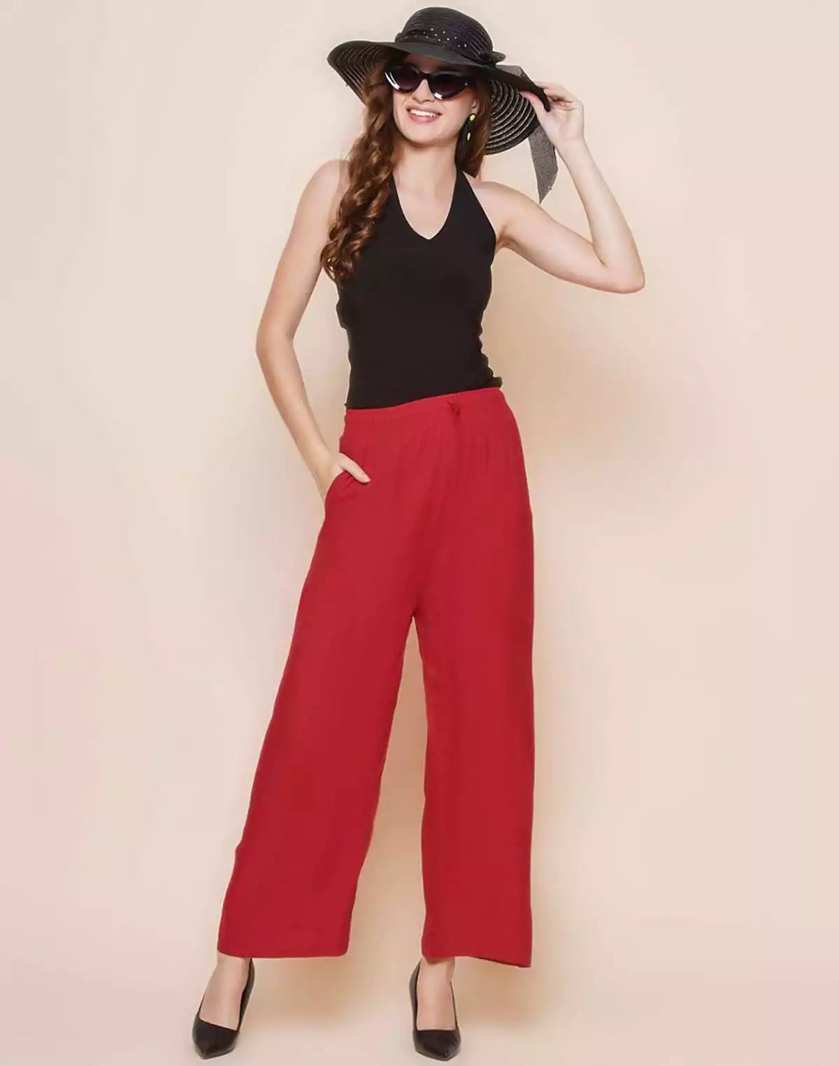 Image of Red Coloured Viscose Rayon Plazzo Pant - South India Shopping Mall