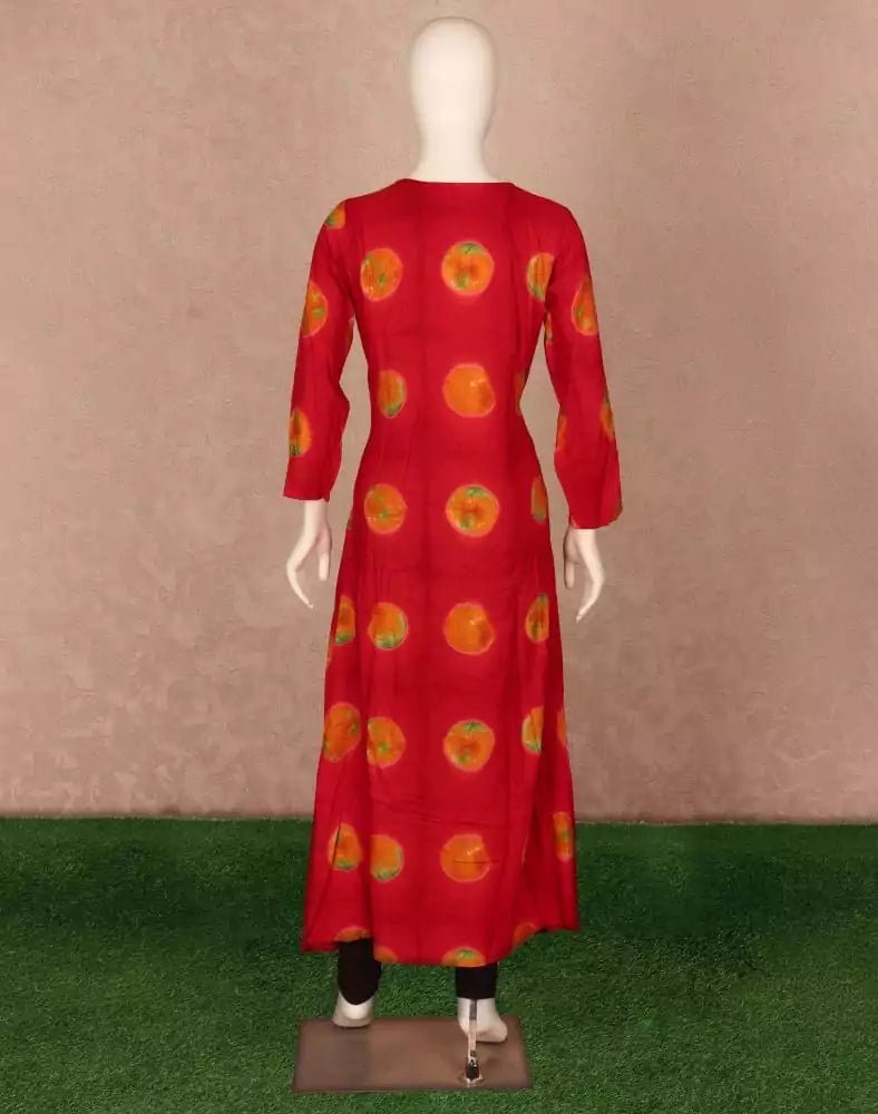 Image of Red Floral Beads work Rayon Kurti - South India Shopping Mall