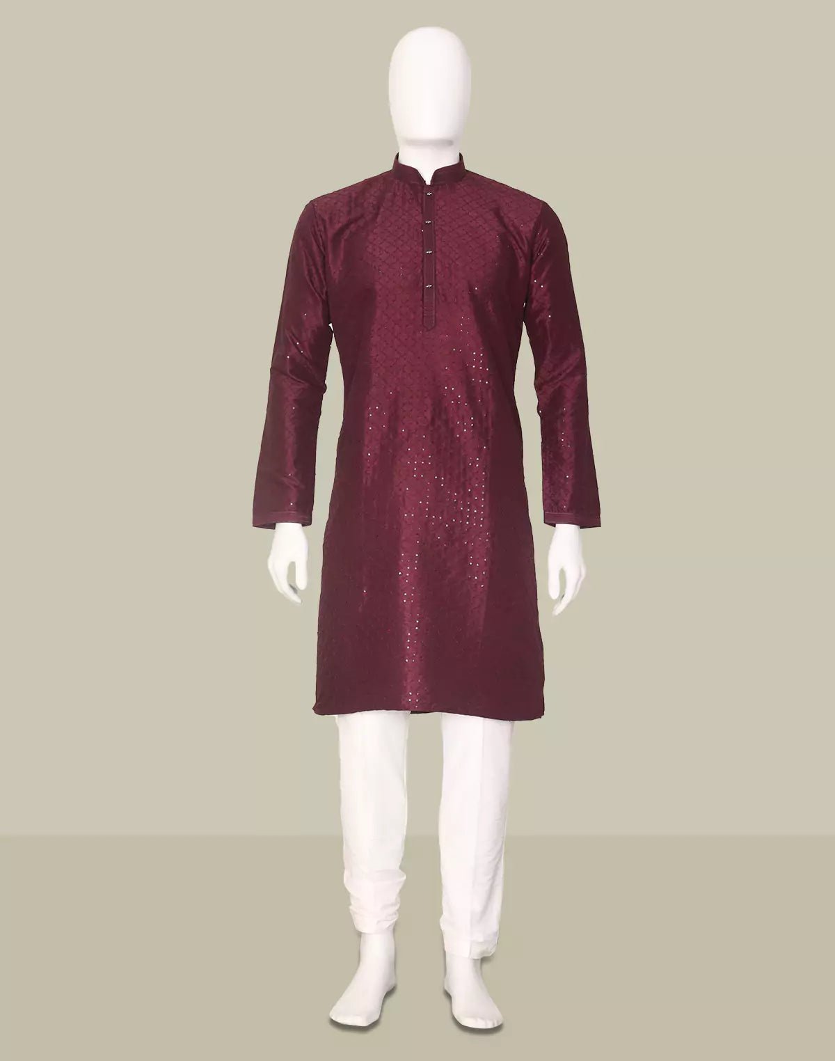 Image of Royal Maroon Embellished work Self Design Cotton Silk Kurta Pyjama Set - South India Shopping Mall
