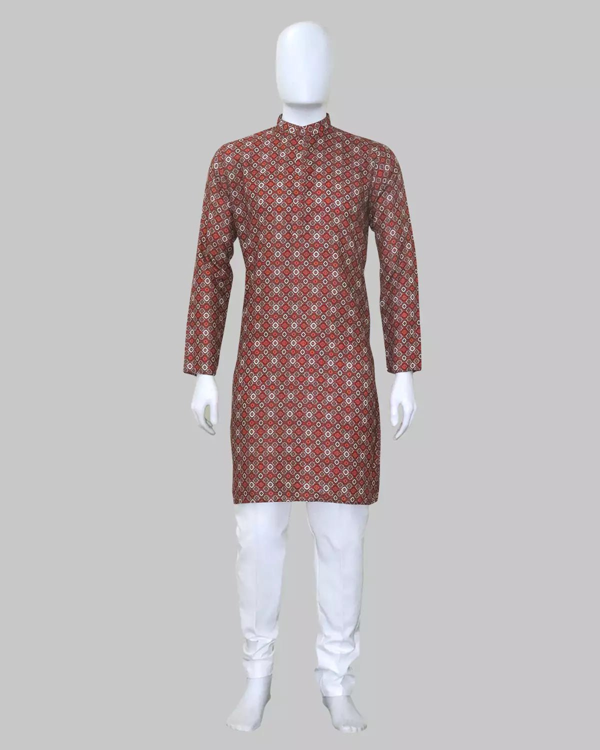 Image of Rust Red Floral Printed Cotton Kurta - South India Shopping Mall