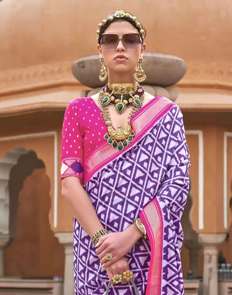 Image of Beautiful Crafted Purple Dola Silk Saree