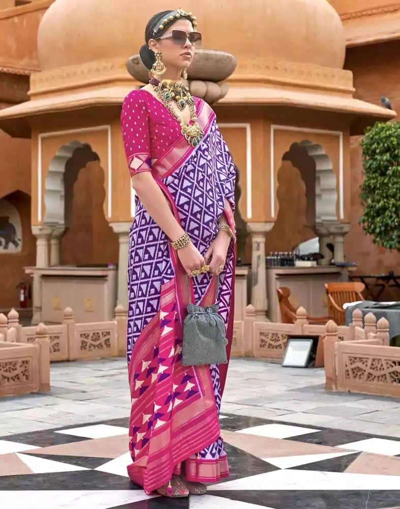 Image of Beautiful Crafted Purple Dola Silk Saree