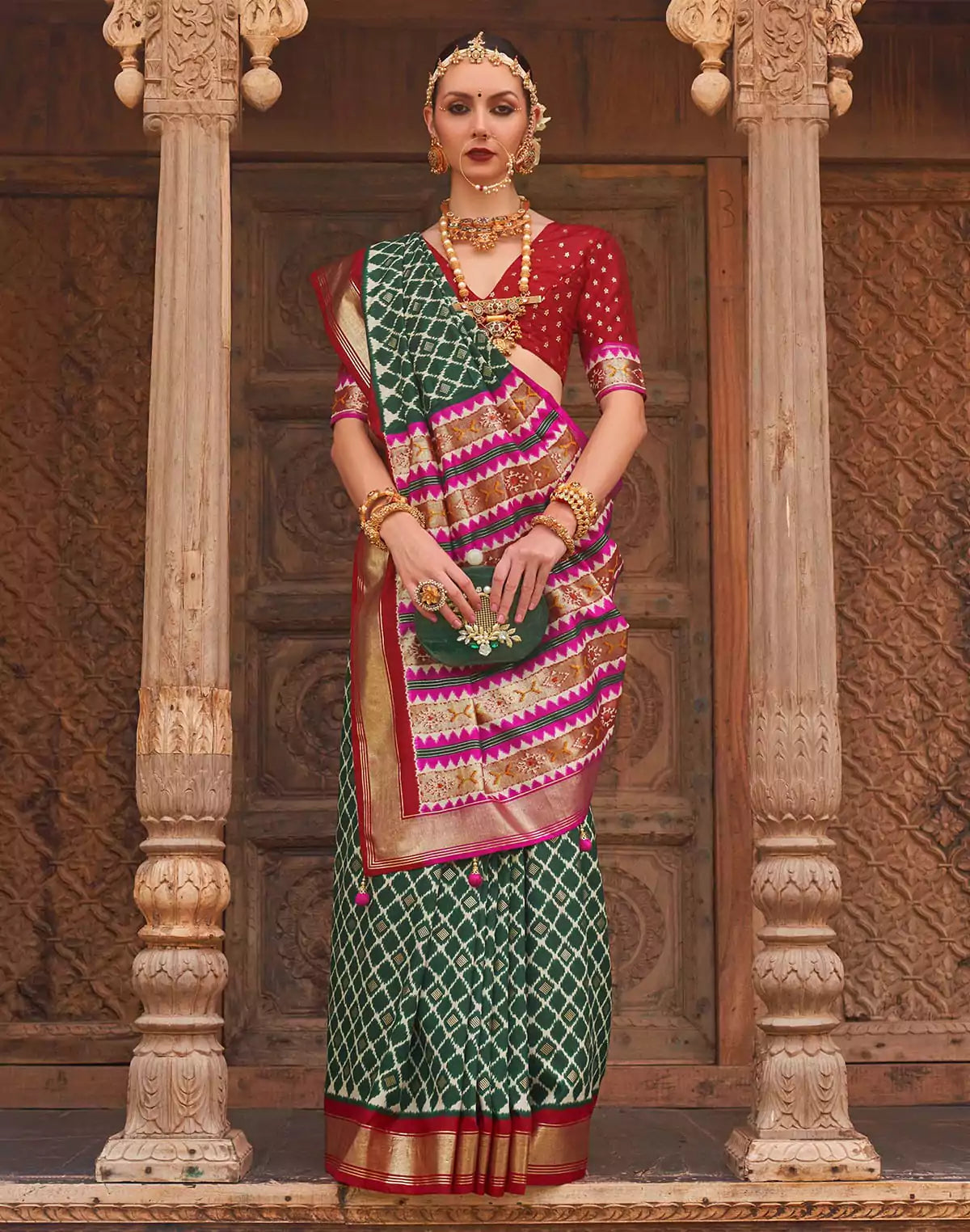 Image of Green Coloured Patola Silk Saree