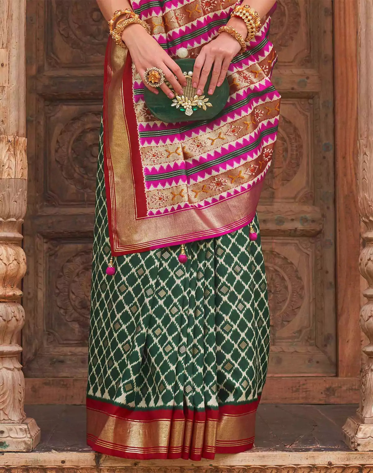 Image of Green Coloured Patola Silk Saree