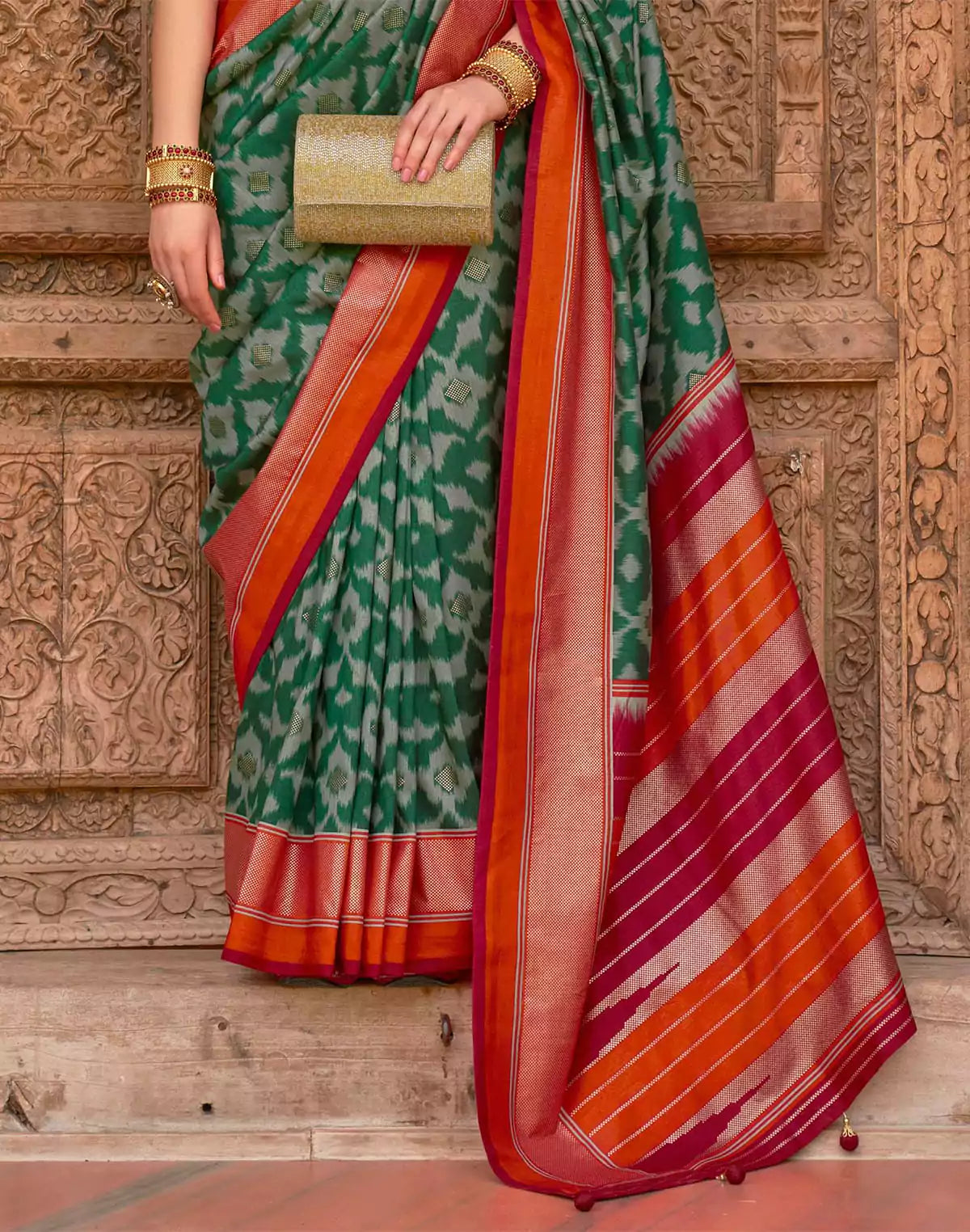 Image of Dark Green and Maroon Patola Saree