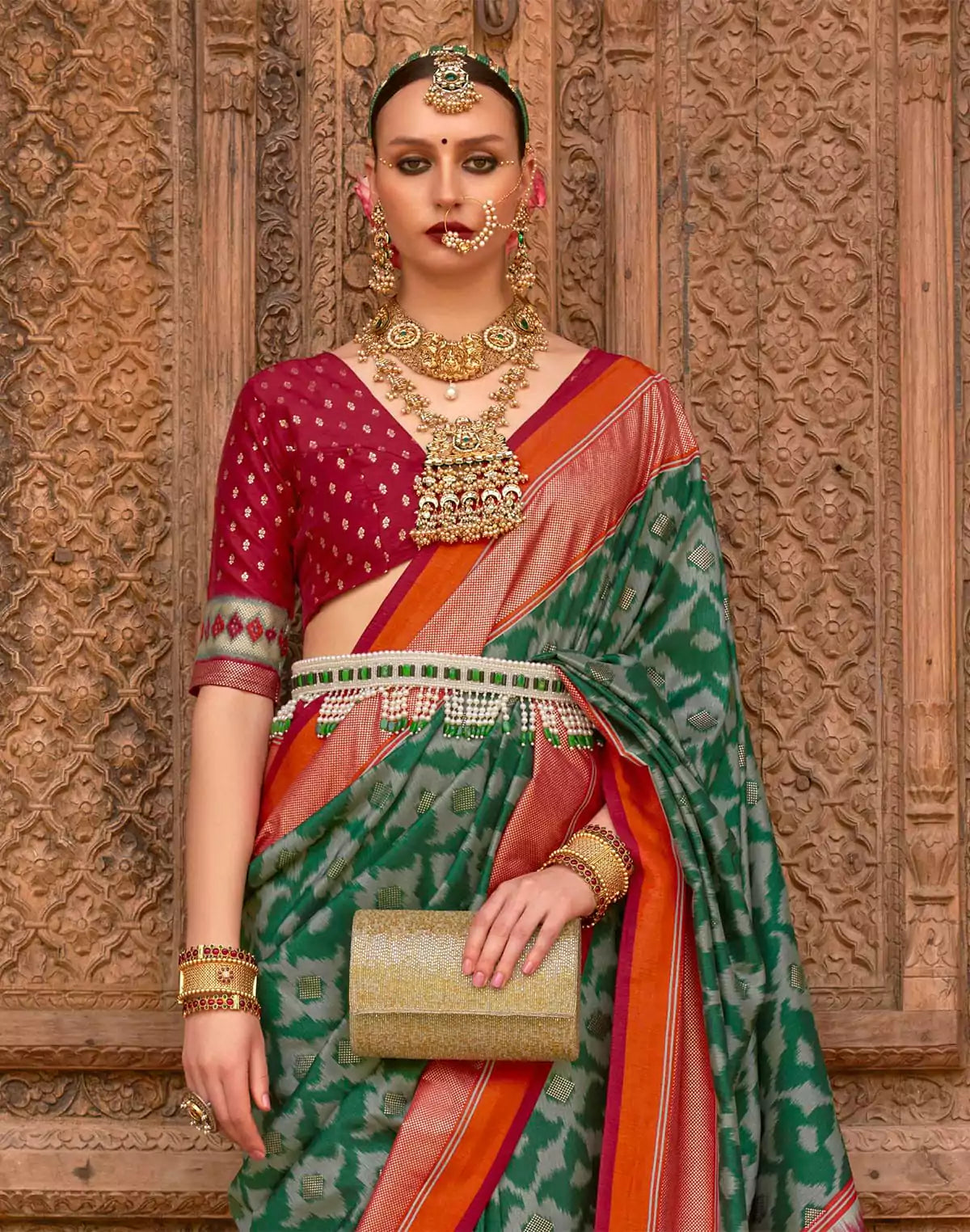 Image of Dark Green and Maroon Patola Saree
