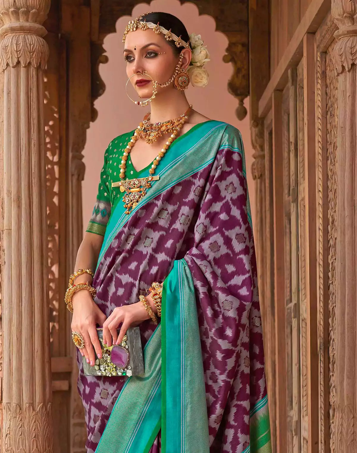 Image of Mauve Purple Soft Patola Silk Saree