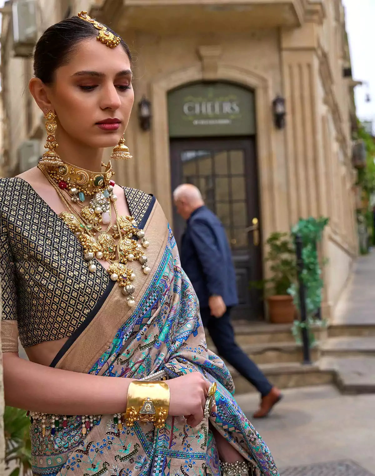 Image of Sky Blue and Black Soft Silk Saree