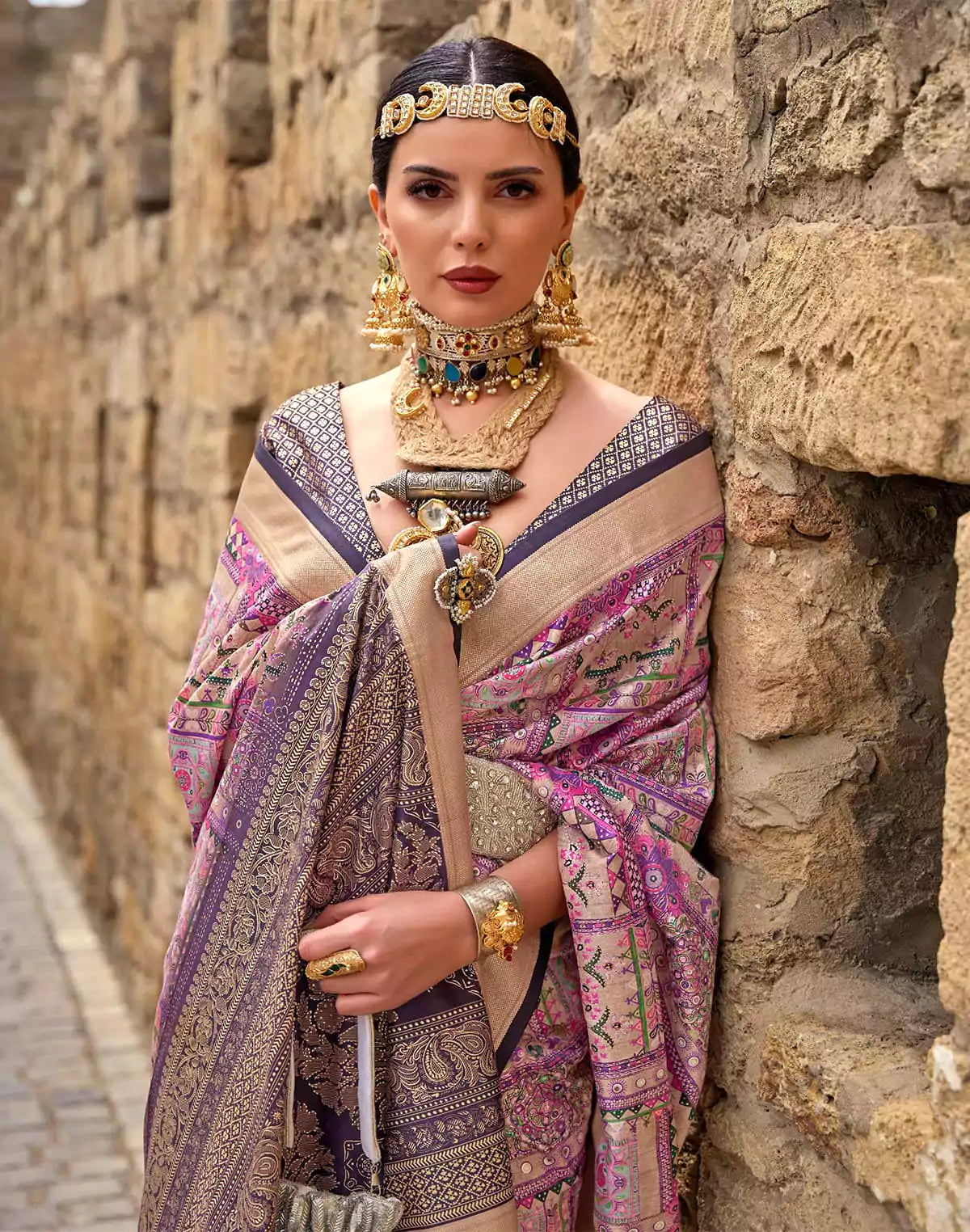 Image of Pink Floral Print Soft Silk Designer Saree